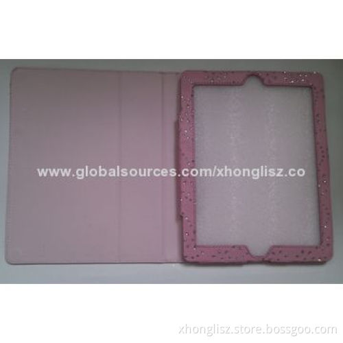 Hot popular elegant PU leather with diamonds decoration design for iPad 3 case, many color options